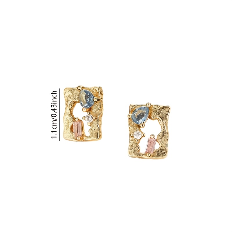 Women's 2pc S925 Silvery Irregular Geometric Square Stud Earrings